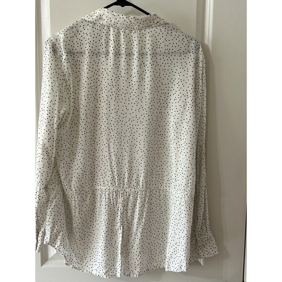 Beachlunchlounge Size M White Black Polka Dot Button Down Shirt Career Classic - Picture 8 of 8
